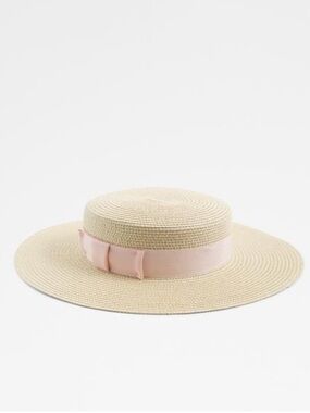 Aldo Straw Sun Hat with Pink Ribbon